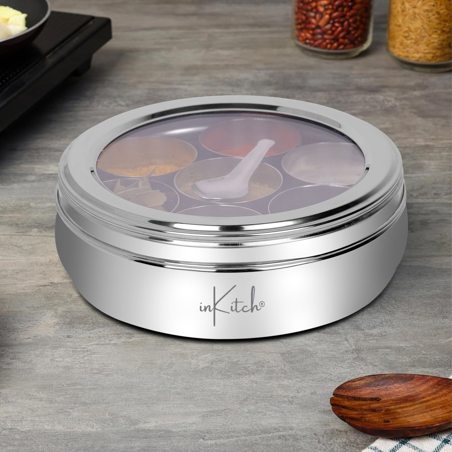 SpiceMate Belly : 7 Container Masala Box with 2 Spoons