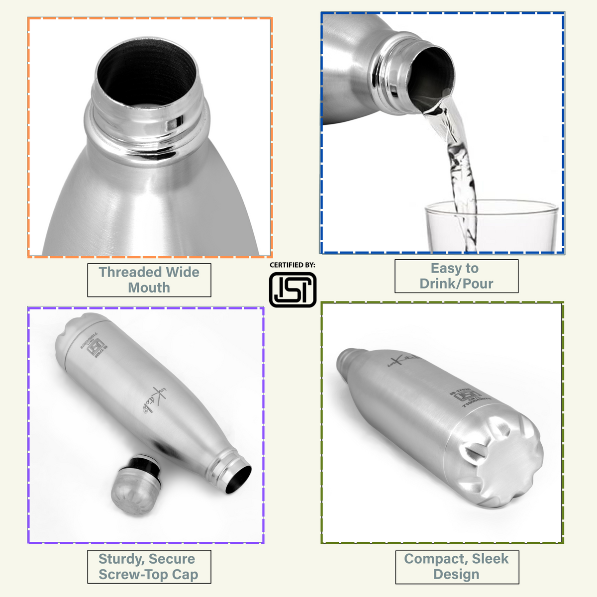ThermoLock Classic : 24Hr Hot & Cold Steel Flask (Silver)