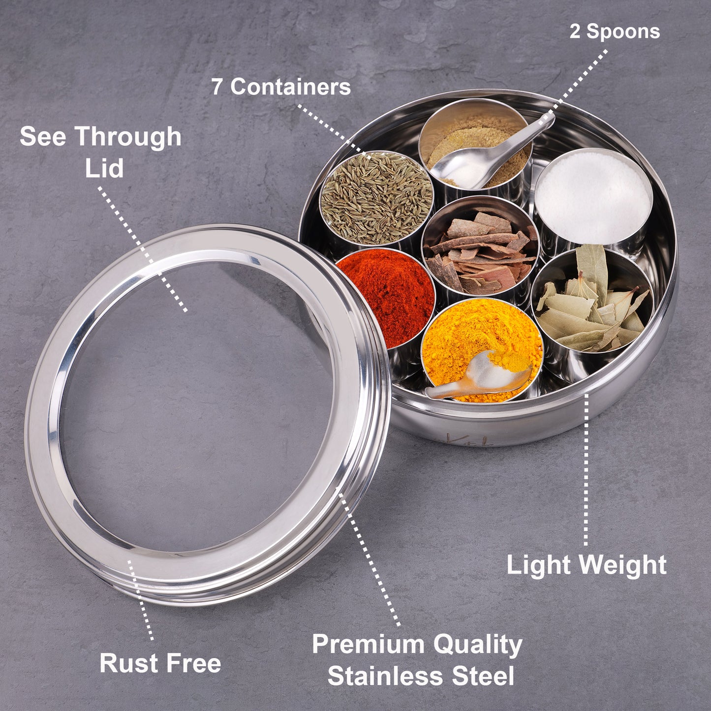 SpiceMate Belly : 7 Container Masala Box with 2 Spoons