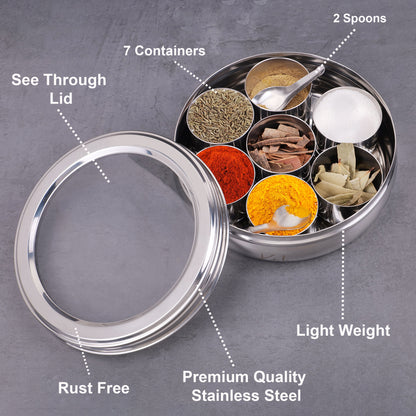 SpiceMate Belly : 7 Container Masala Box with 2 Spoons