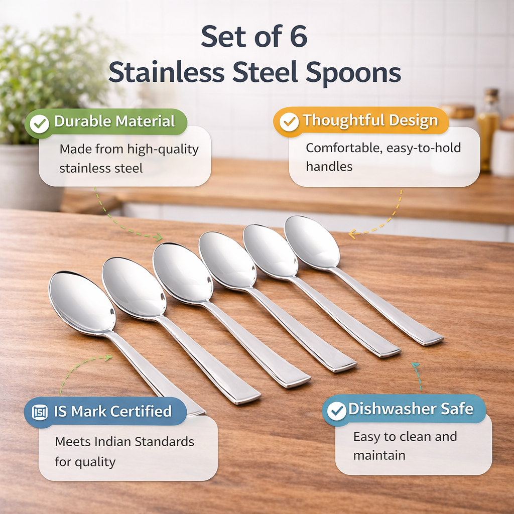 inKitch Steel Dessert & Tea Spoon Set of (6 and 12 Pack)