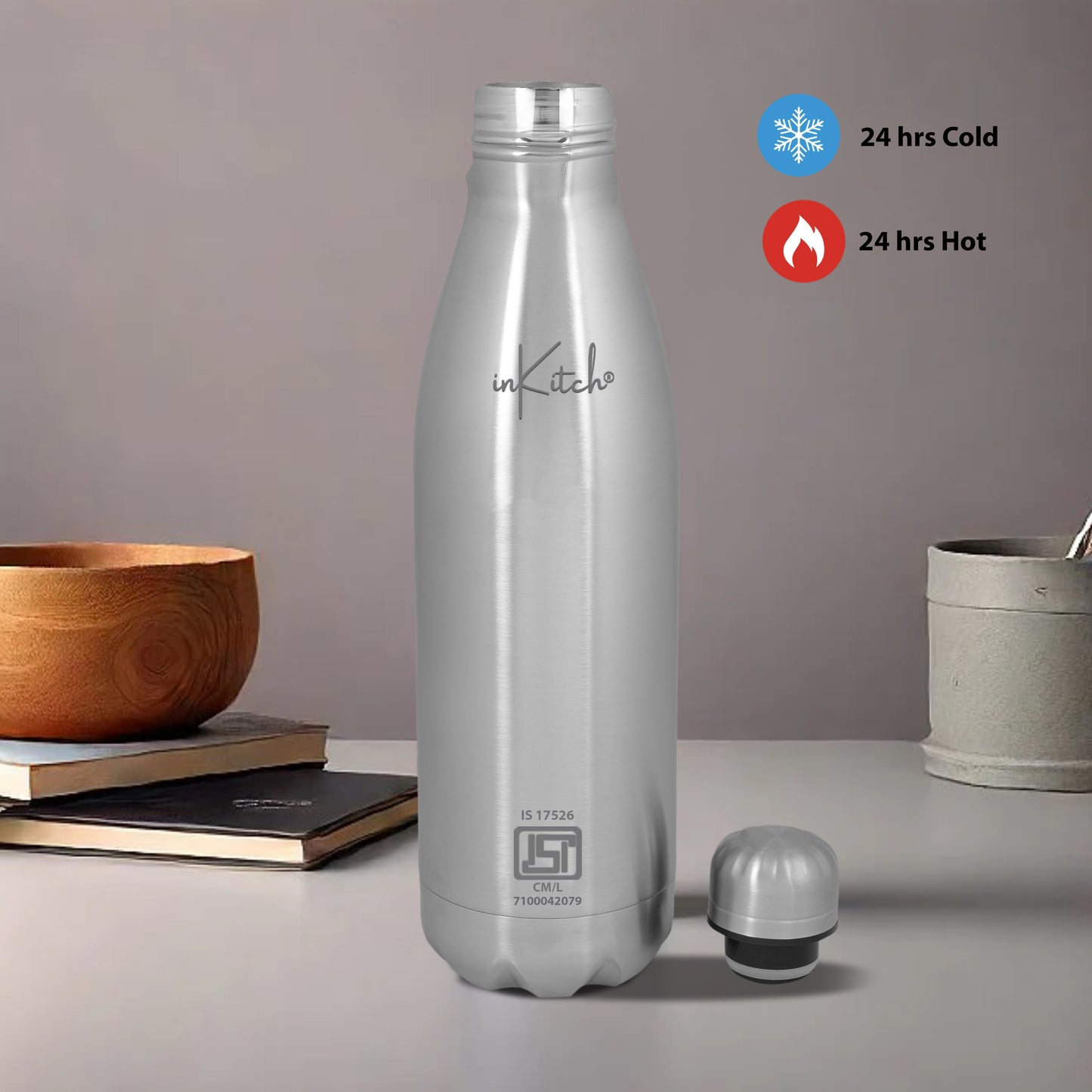 ThermoLock Classic : 24Hr Hot & Cold Steel Flask (Silver)