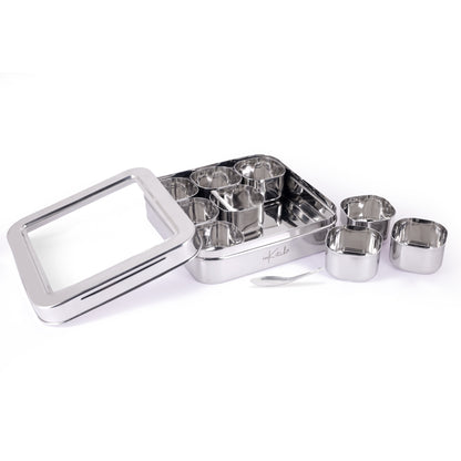 Spice Luxuria : Heavy-Gauge 9 Container Steel Masala Box with 2 Spoons