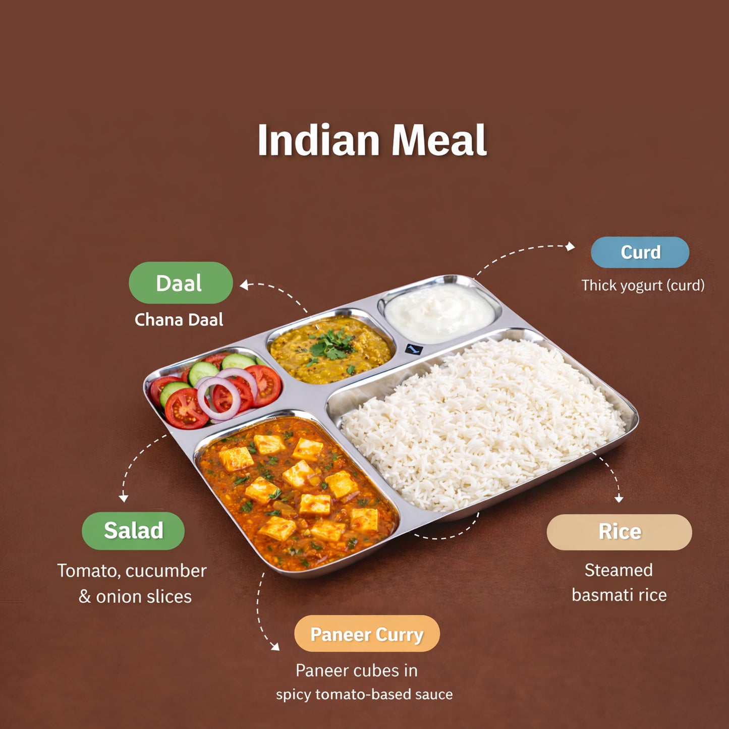 Grand Feast : Steel Dinner Thali Plate 5 in 1