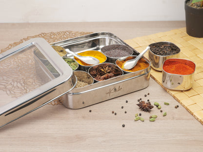 Spice Luxuria : Heavy-Gauge 9 Container Steel Masala Box with 2 Spoons