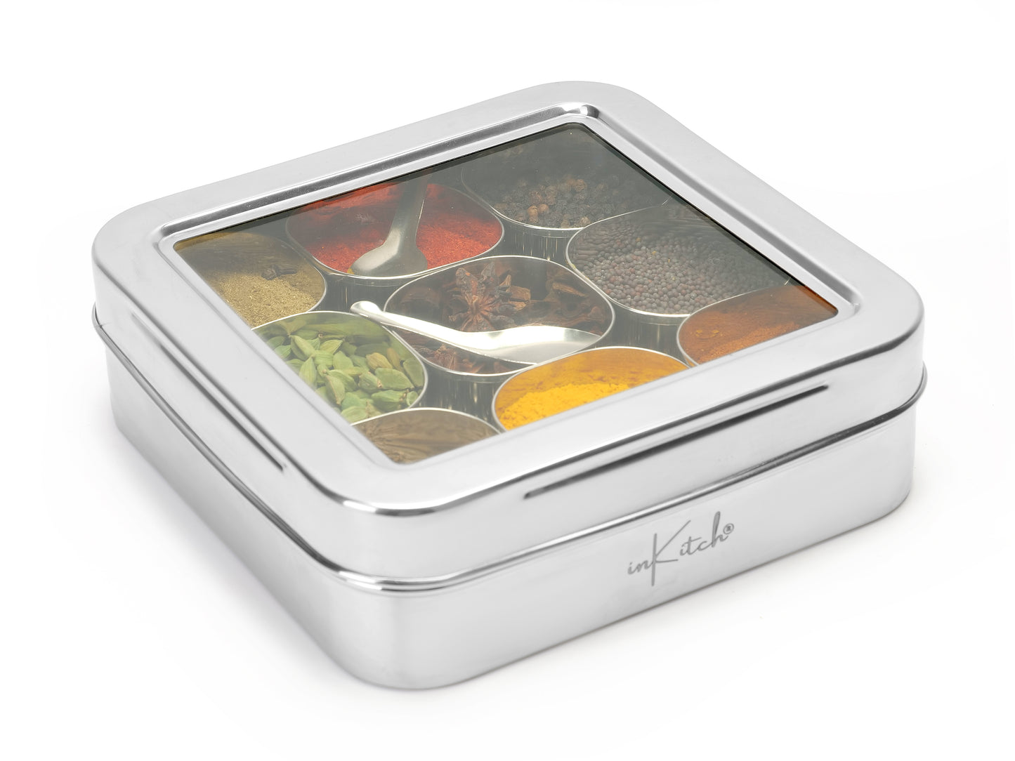 Spice Luxuria : Heavy-Gauge 9 Container Steel Masala Box with 2 Spoons
