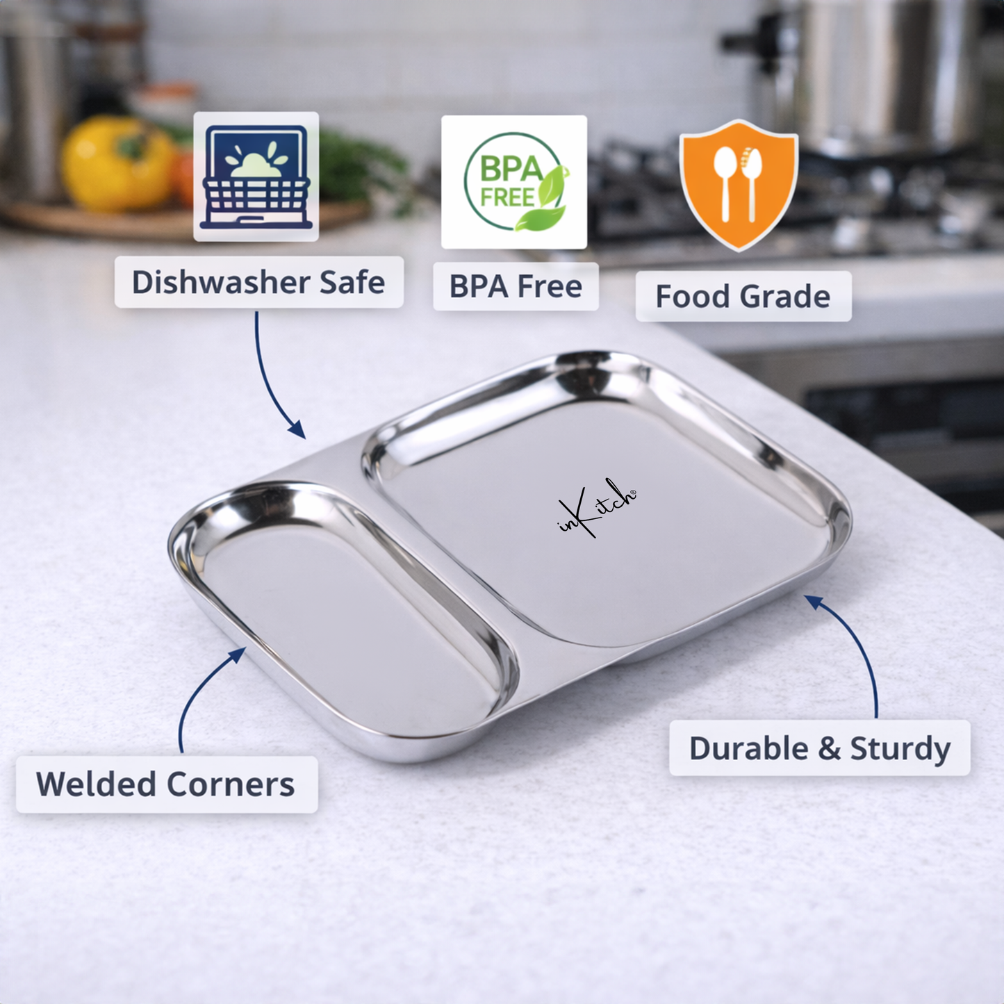 Snack Duo : Steel Compartment Snack Plate 2 in 1