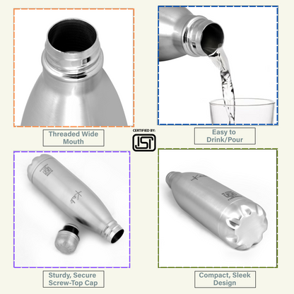 ThermoLock Classic : 24Hr Hot & Cold Steel Flask (Silver)