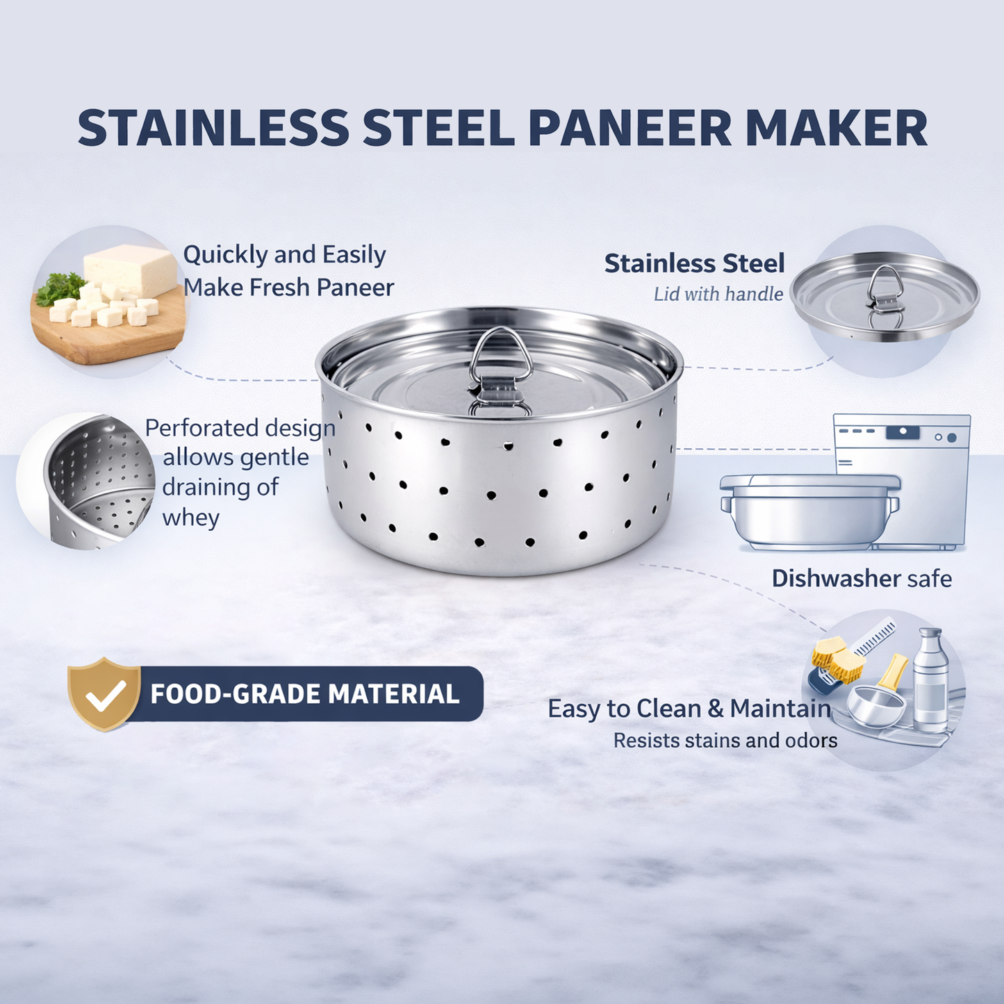 PaneerBlock Round : Steel Paneer & Tofu Press Maker