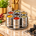 Stainless Steel Belly Shape Kitchen Spice Box | Masala Container | Masala Dani with Individual See Through lid (Spice Tray Set)