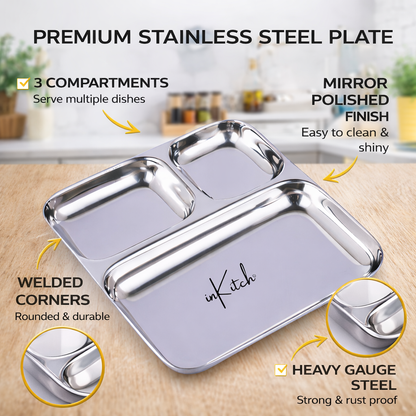 Street Trio : Steel Compartment Thali Plate 3 in 1