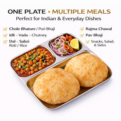 Street Trio : Steel Compartment Thali Plate 3 in 1