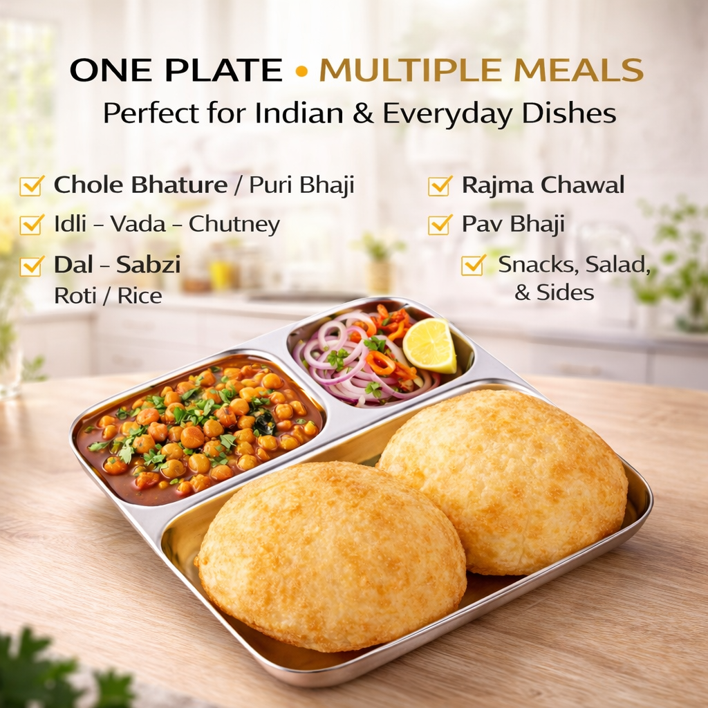 Street Trio : Steel Compartment Thali Plate 3 in 1
