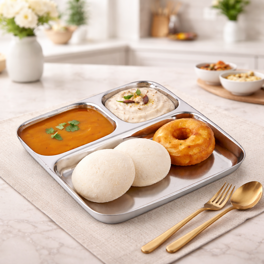 Street Trio : Steel Compartment Thali Plate 3 in 1