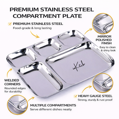 Grand Feast : Steel Dinner Thali Plate 5 in 1