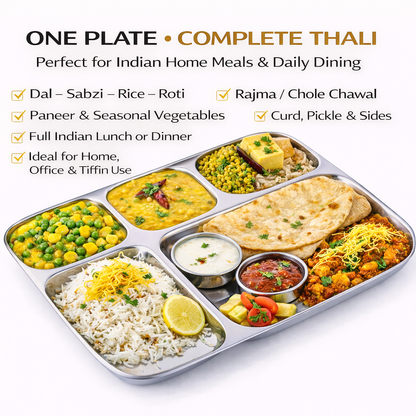 Grand Feast : Steel Dinner Thali Plate 5 in 1