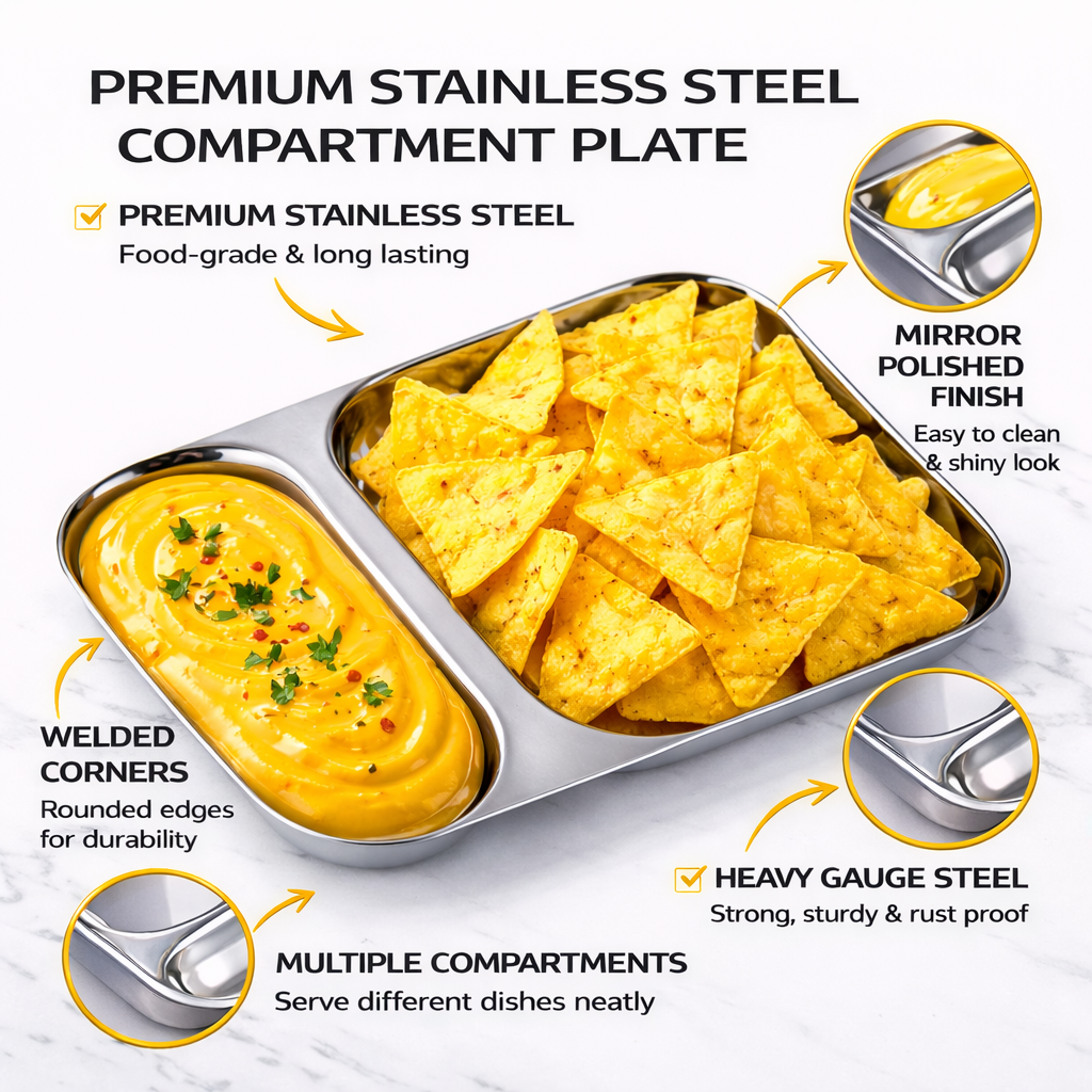 Snack Duo : Steel Compartment Snack Plate 2 in 1