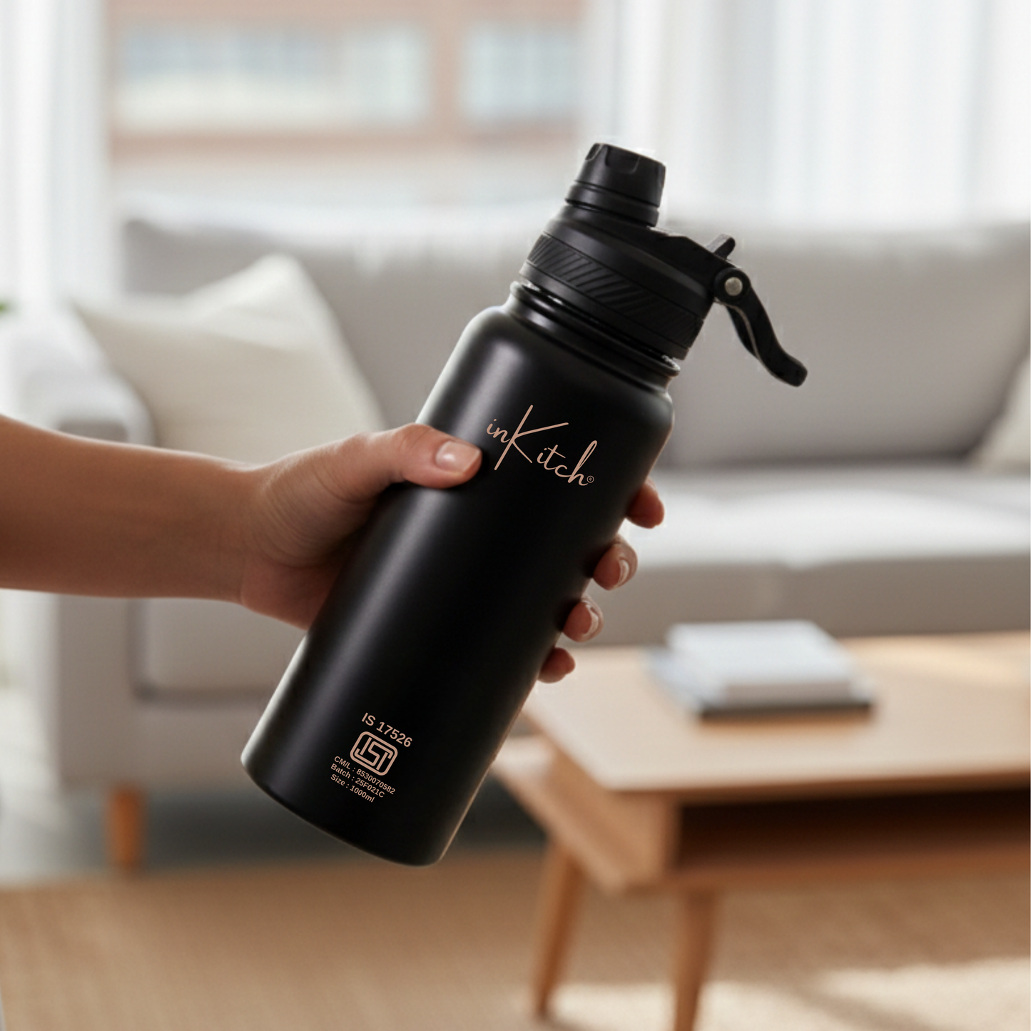 ThermoLock Apex : 2-in-1 Dual-Cap Hot & Cold Steel Flask 1L (Black)