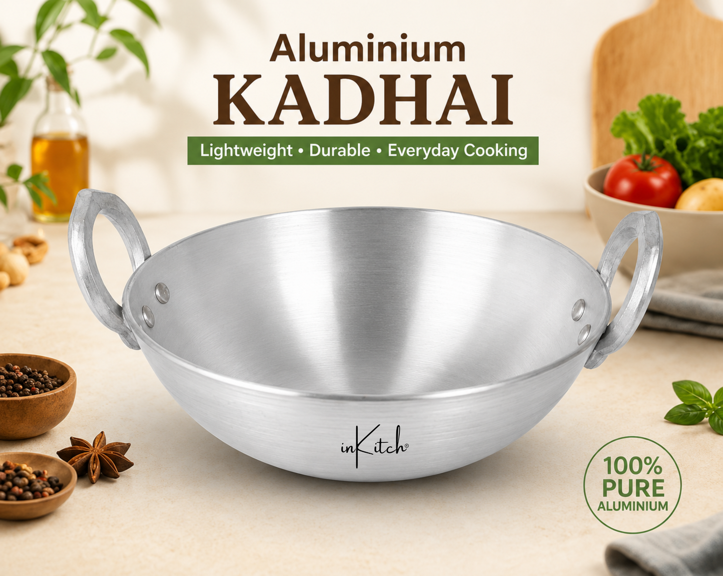 inKitch Aluminium Kadhai for Cooking