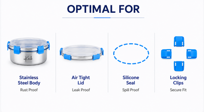 FreshLock Combo : Airtight Round Steel Containers 800ml + 1300ml