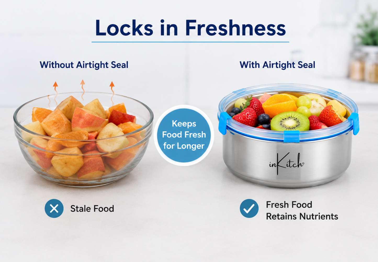 FreshLock Combo : Airtight Round Steel Containers 800ml + 1300ml