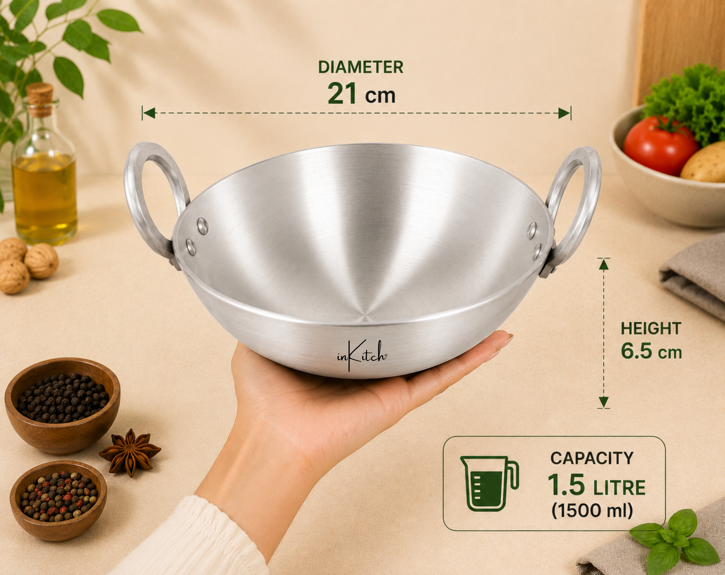 inKitch Aluminium Kadhai for Cooking