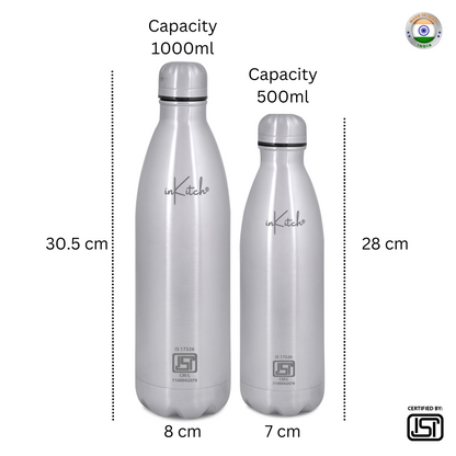 ThermoLock Classic : 24Hr Hot & Cold Steel Flask (Silver)