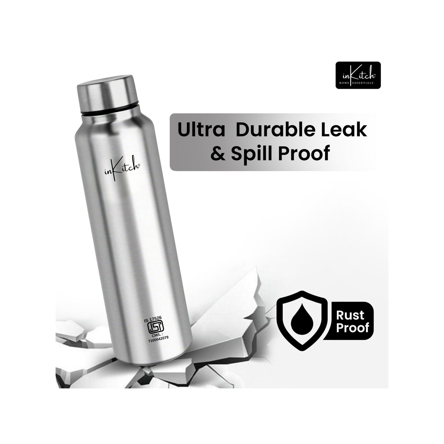 SipMate : Single-Wall Steel Water Bottle 1L (Silver)