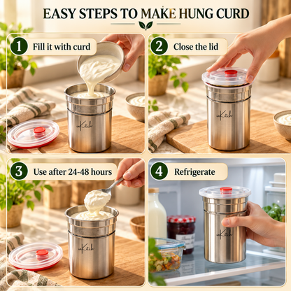 inKitch Stainless Steel Dahi Maker 1000 ml | Fine Mesh Strainer with Airtight Lid Colander