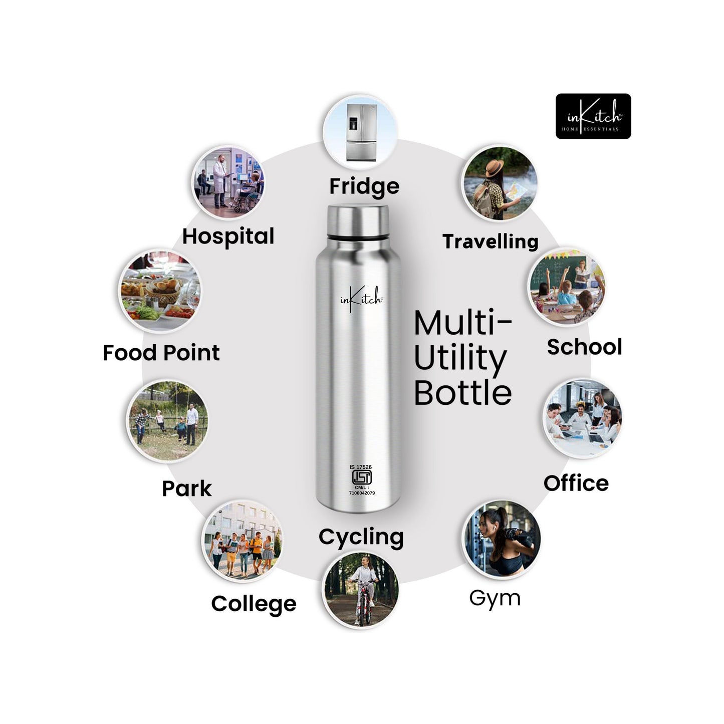 SipMate : Single-Wall Steel Water Bottle 1L (Silver)
