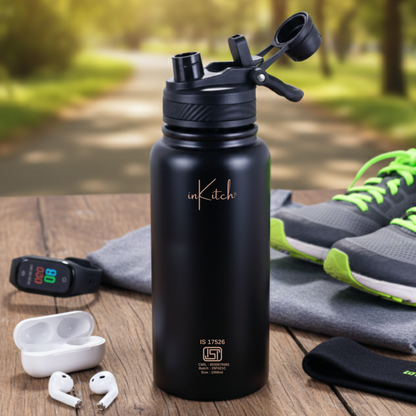ThermoLock Apex : 2-in-1 Dual-Cap Hot & Cold Steel Flask 1L (Black)