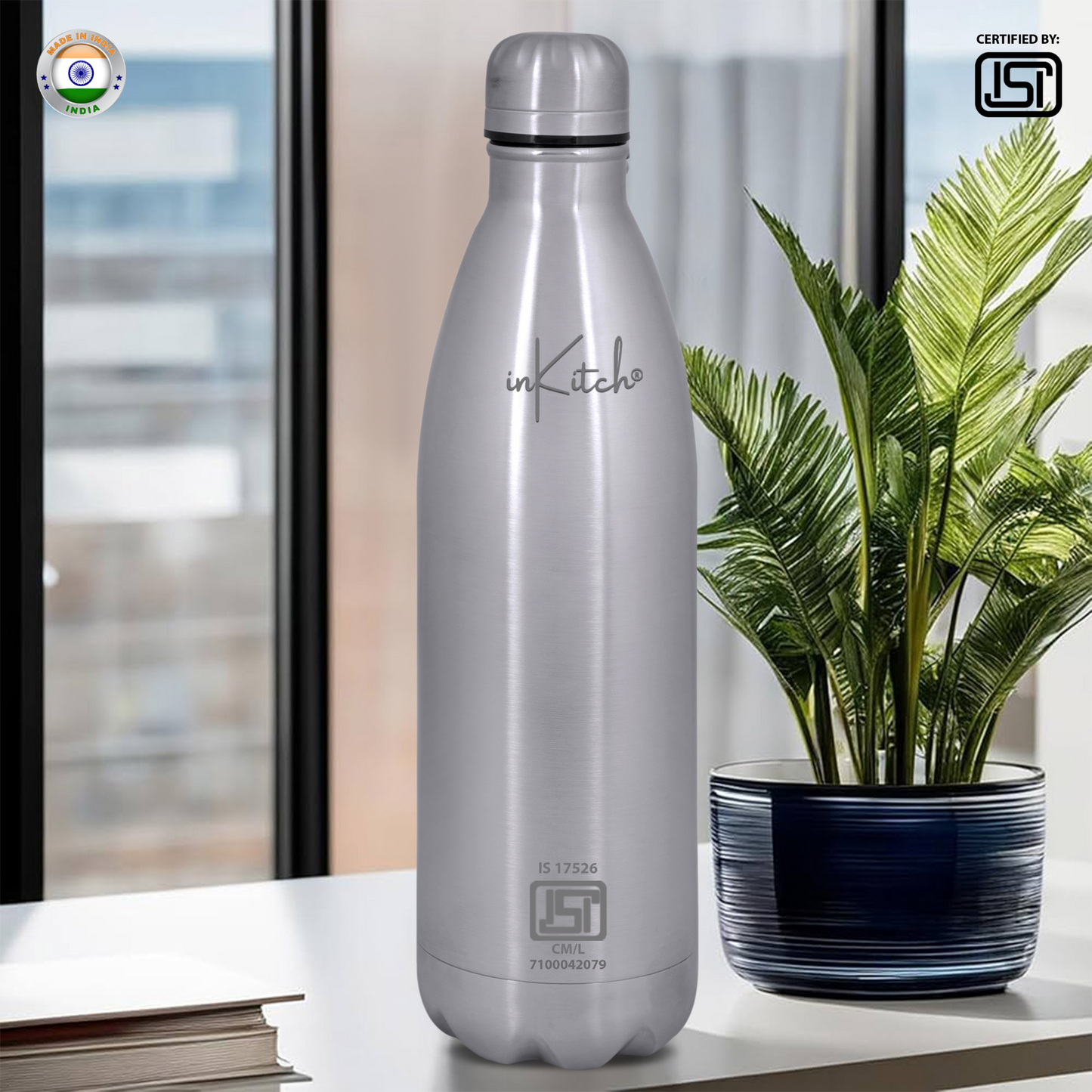 ThermoLock Classic : 24Hr Hot & Cold Steel Flask (Silver)