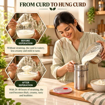 inKitch Stainless Steel Dahi Maker 1000 ml | Fine Mesh Strainer with Airtight Lid Colander