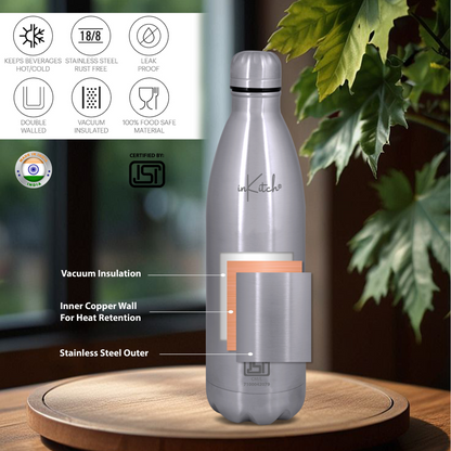 ThermoLock Classic : 24Hr Hot & Cold Steel Flask (Silver)