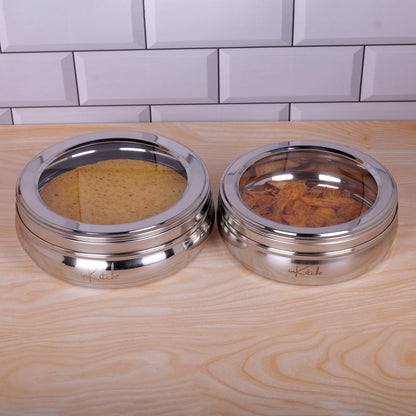 PuriMate Clear : Steel Puri Dabba with See Through Glass Lid