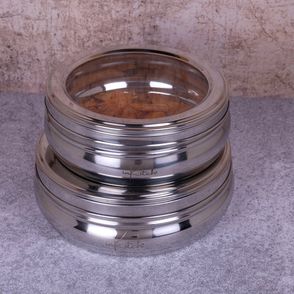 PuriMate Clear : Steel Puri Dabba with See Through Glass Lid
