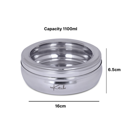 PuriMate Clear : Steel Puri Dabba with See Through Glass Lid