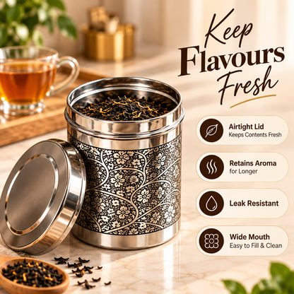 inKitch Stainless Steel Tea Coffee & Sugar Container  - 800 ml, 600 ml, 400 ml (Pack of 3, Silver)