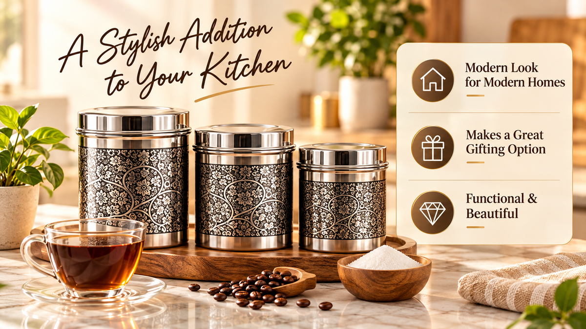 inKitch Stainless Steel Tea Coffee & Sugar Container  - 800 ml, 600 ml, 400 ml (Pack of 3, Silver)