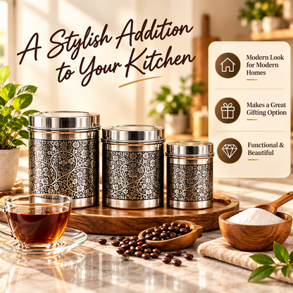 inKitch Stainless Steel Tea Coffee & Sugar Container  - 800 ml, 600 ml, 400 ml (Pack of 3, Silver)