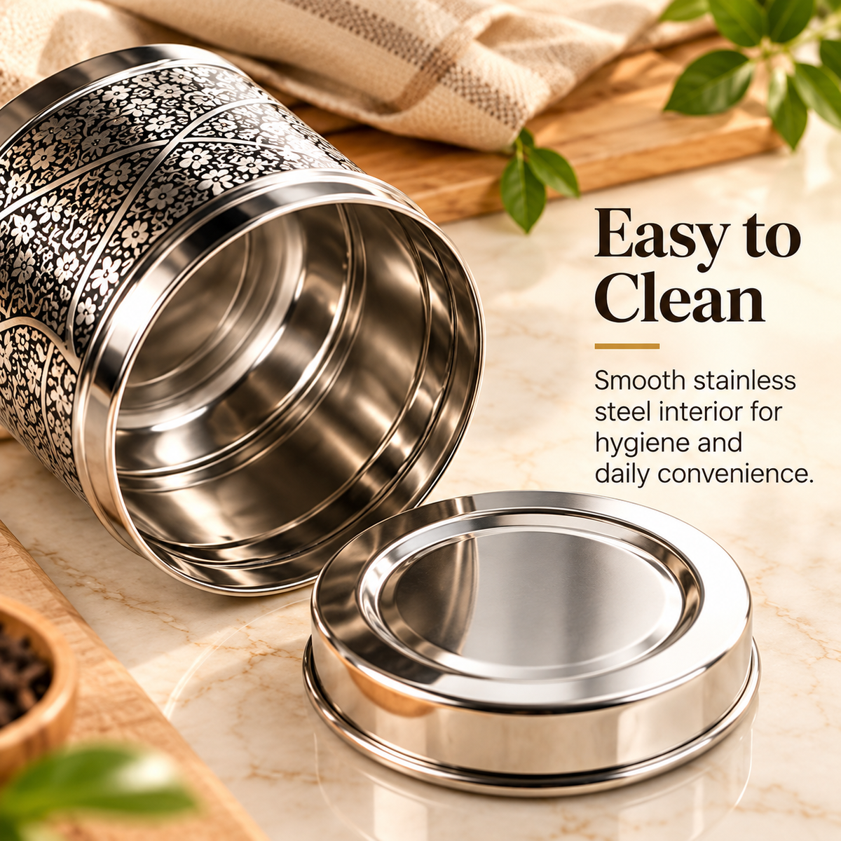 inKitch Stainless Steel Tea Coffee & Sugar Container  - 800 ml, 600 ml, 400 ml (Pack of 3, Silver)