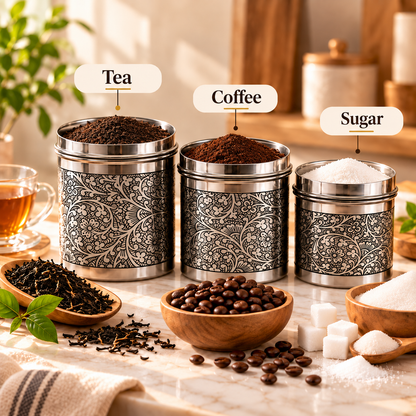 inKitch Stainless Steel Tea Coffee & Sugar Container  - 800 ml, 600 ml, 400 ml (Pack of 3, Silver)