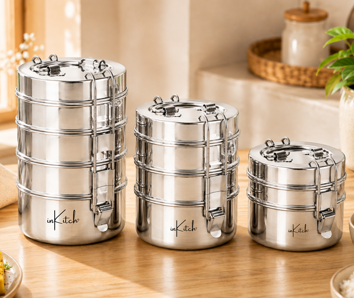 Stainless Steel Lunch Box/Tiffin with Locking Clip