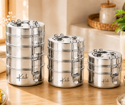 Stainless Steel Lunch Box/Tiffin with Locking Clip