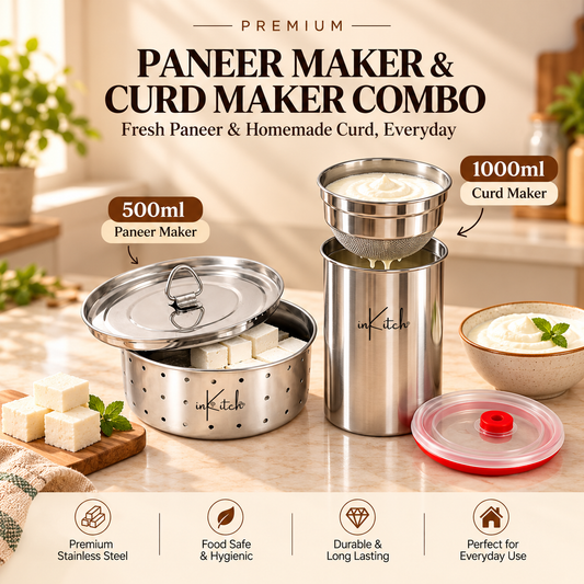 inKitch Stainless Steel Paneer Maker 500 ml & Curd Maker 1000 ml Combo Yogurt Maker (Silver)