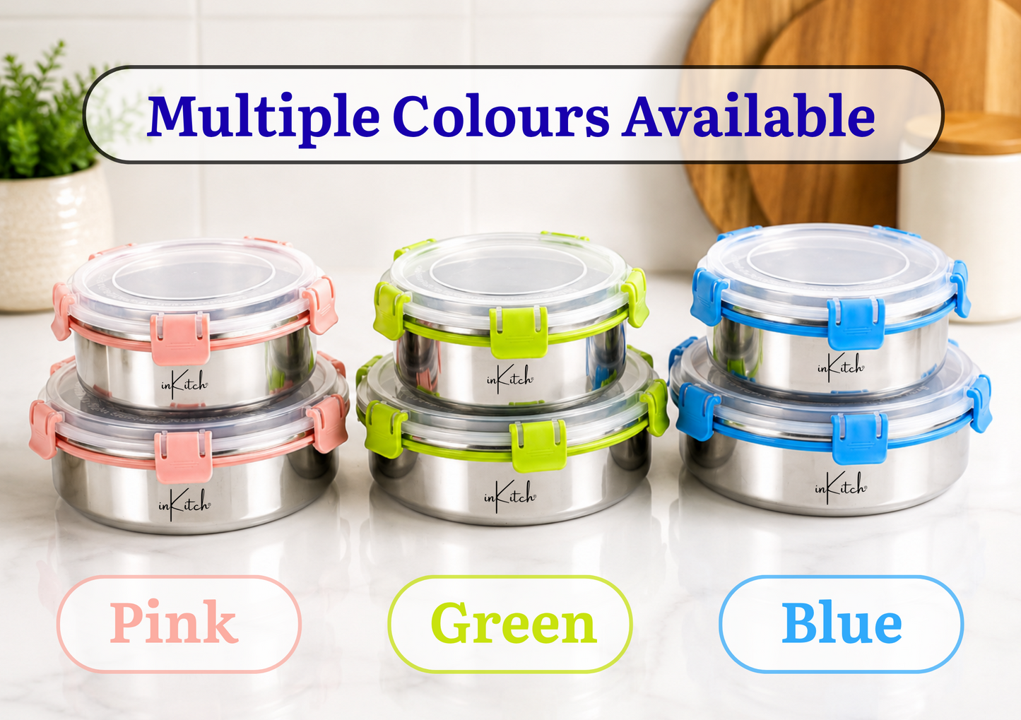 FreshLock Combo : Airtight Round Steel Containers 800ml + 1300ml
