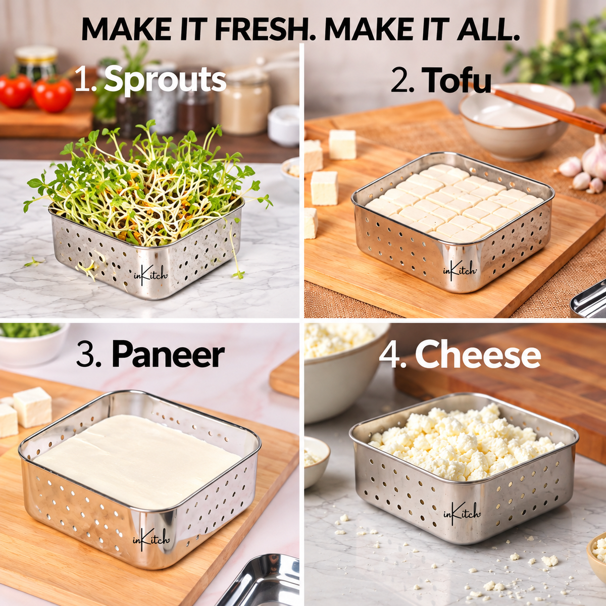 PaneerBlock Square : Steel Paneer & Tofu Press Maker