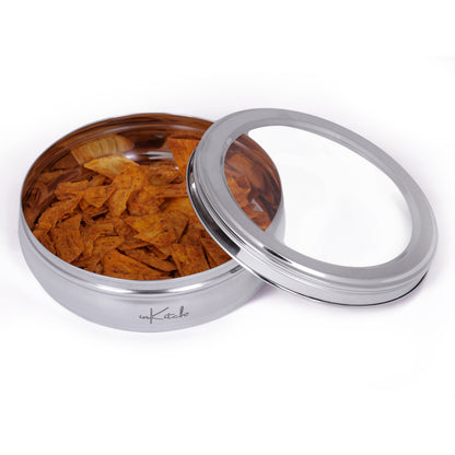PuriMate Clear : Steel Puri Dabba with See Through Glass Lid