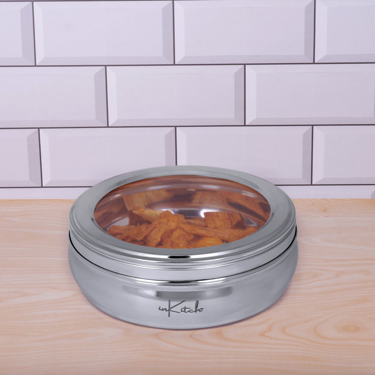 PuriMate Clear : Steel Puri Dabba with See Through Glass Lid