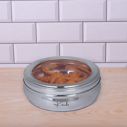 PuriMate Clear : Steel Puri Dabba with See Through Glass Lid